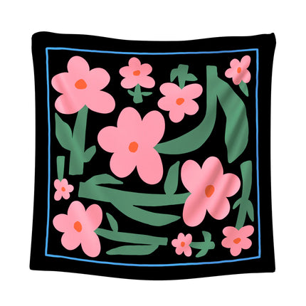 100% Silk Scarf Black & Pink Flowers