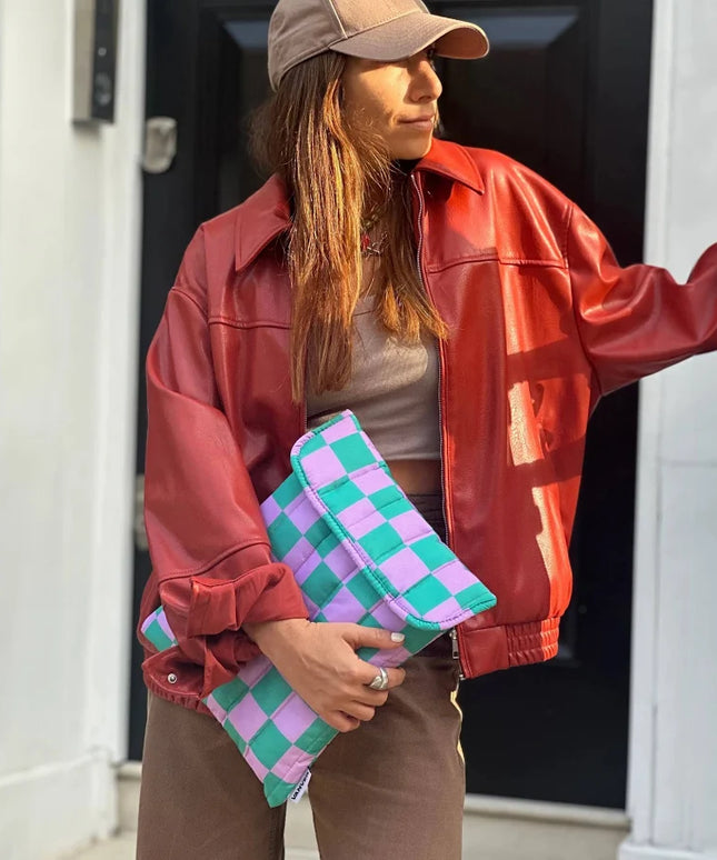 Laptop Case - Green Lilac Squares