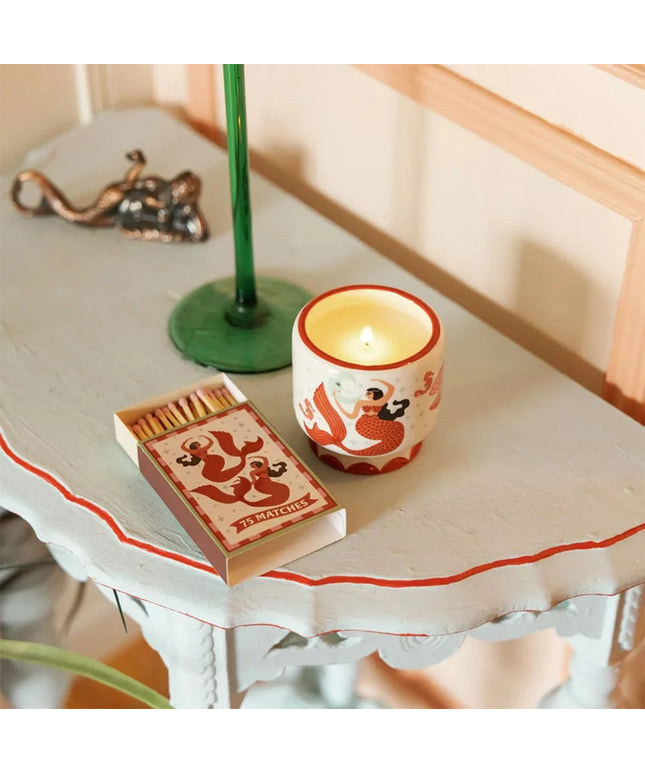 Ginger & Teak Mermaid Ceramic Candle – Scented Soy Wax Candle