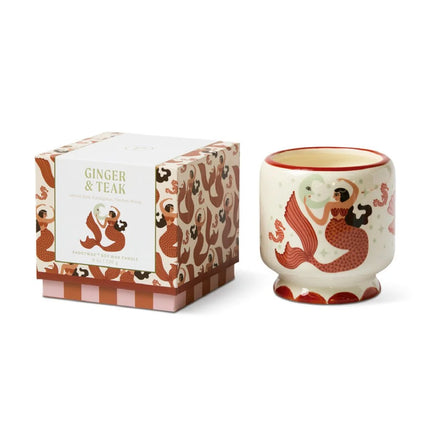 Ginger & Teak Mermaid Ceramic Candle – Scented Soy Wax Candle